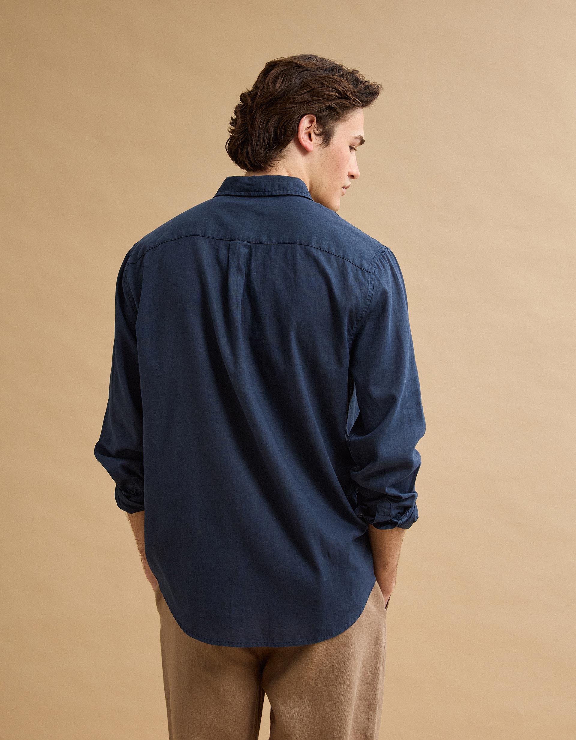 Camisa com Linho, Homem, Azul Escuro