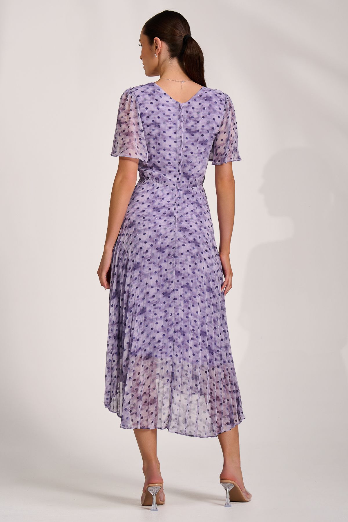 Jolie Moi Printed Chiffon Glitter Maxi Dress