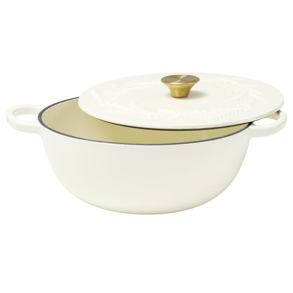Cocotte en fonte 4,1L motif floral avec poignée dorée L35X26X10 cm (2 modèles blanc ou noir)