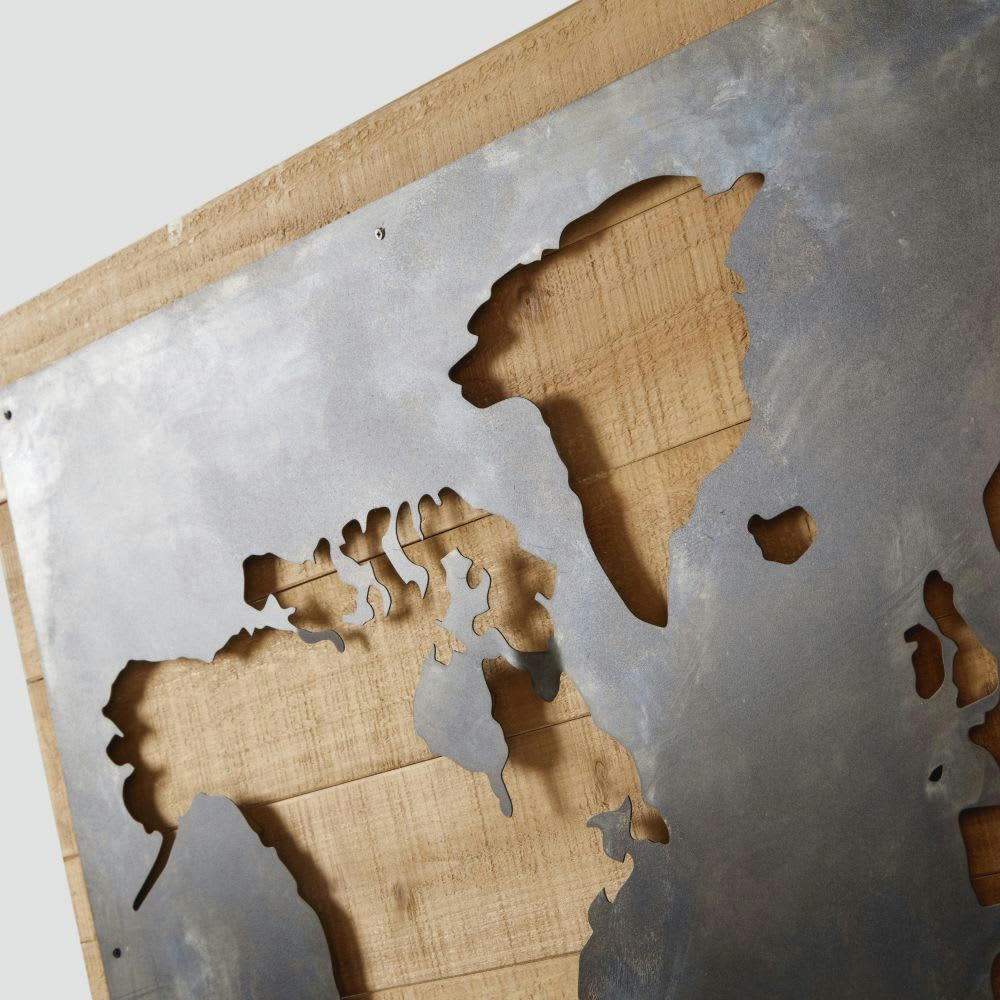 TOMMY - Déco murale en sapin et métal ajouré noir 130x87