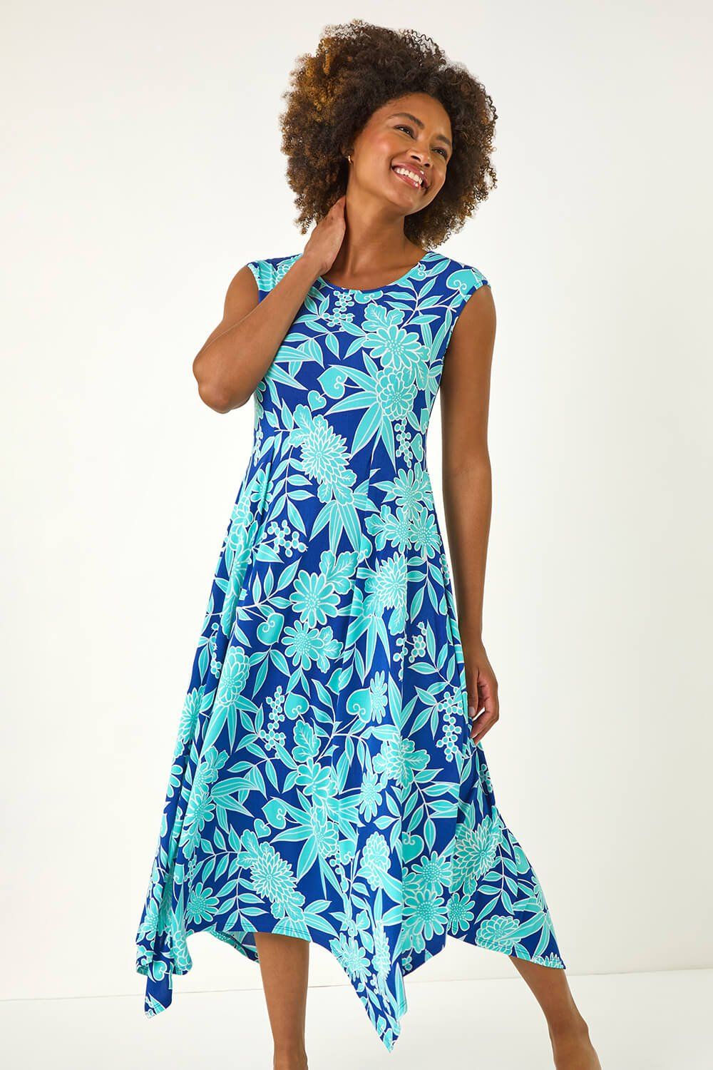 Roman Floral Puff Print Stretch Maxi Dress