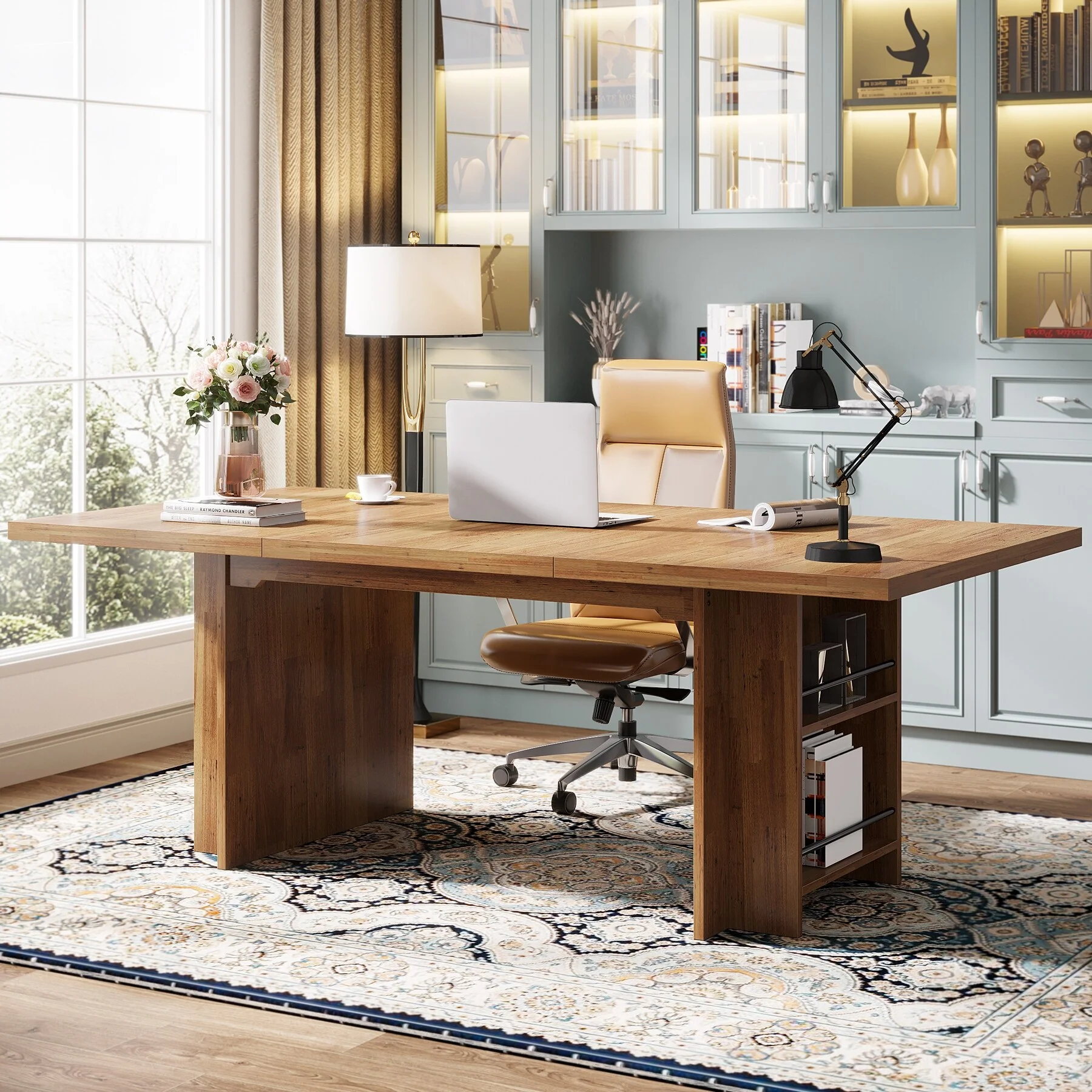 63-in Large Executive Desk, Home Office Desk Large Computer Writing Table with Storage