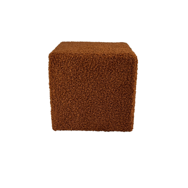 Pufa 40x40 cm kwadratowa ROLFbaranek bouclé podnóżek ruda