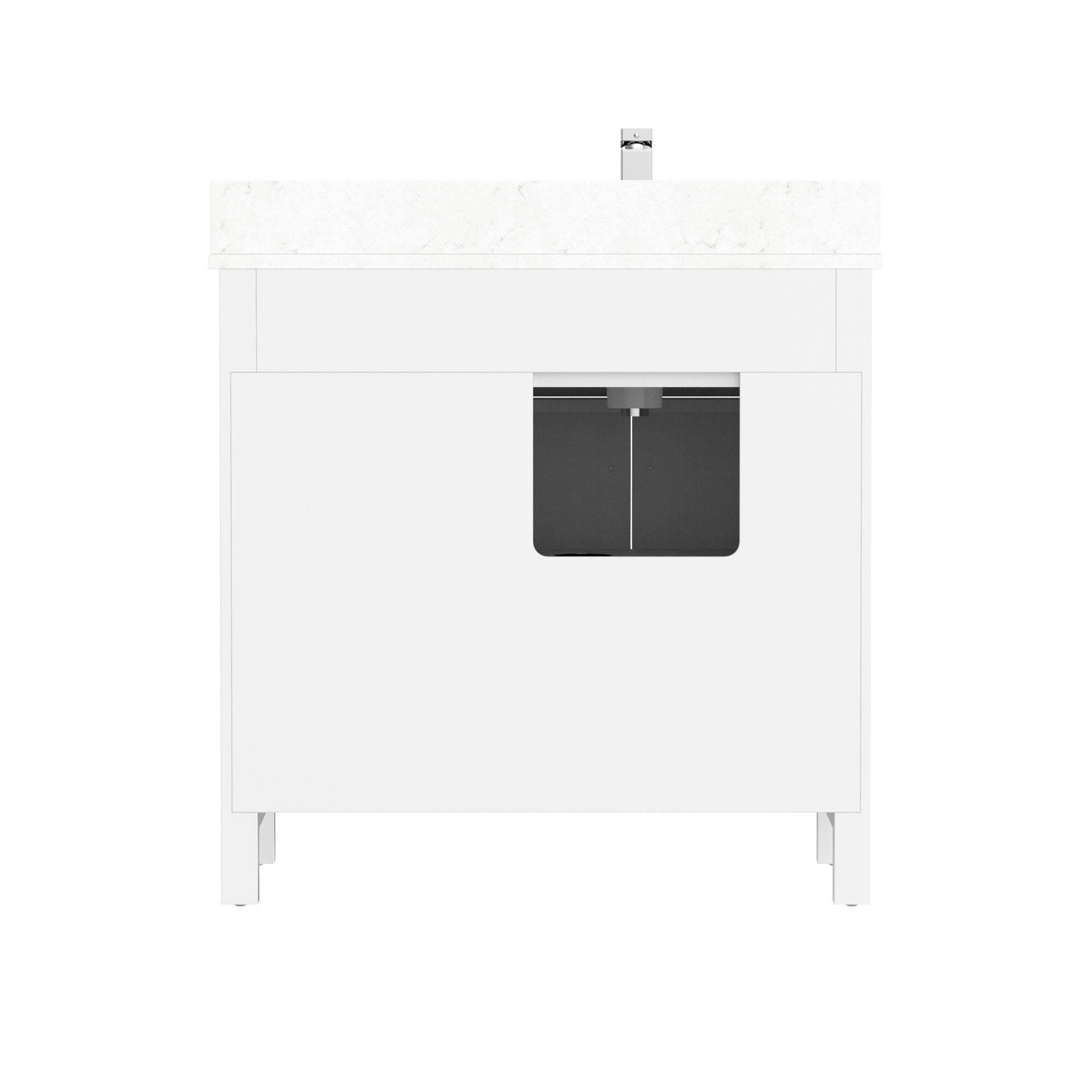 Urban Bathe Terrence Undermount Single Sink Stone Top Bathroom Vanity with Drawer & Cabinet Organizer, White, 36-in