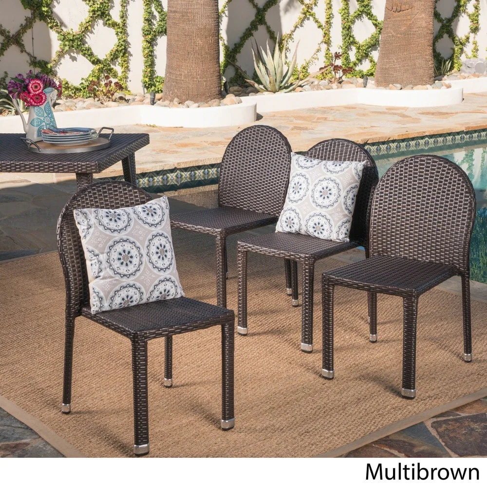 Aurora Outdoor Wicker Aluminum Stacking Chair (Set of 4) by Christopher Knight Home