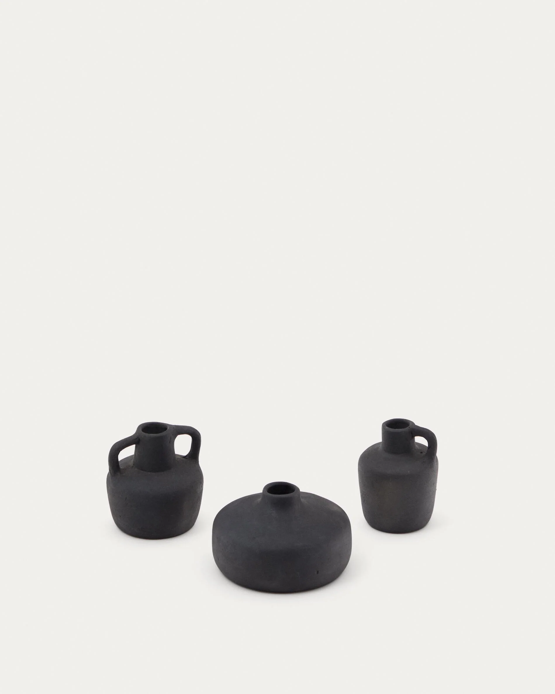 Sofra set of 3 terracotta vases in a black finish, 6 cm / 7 cm / 10 cm