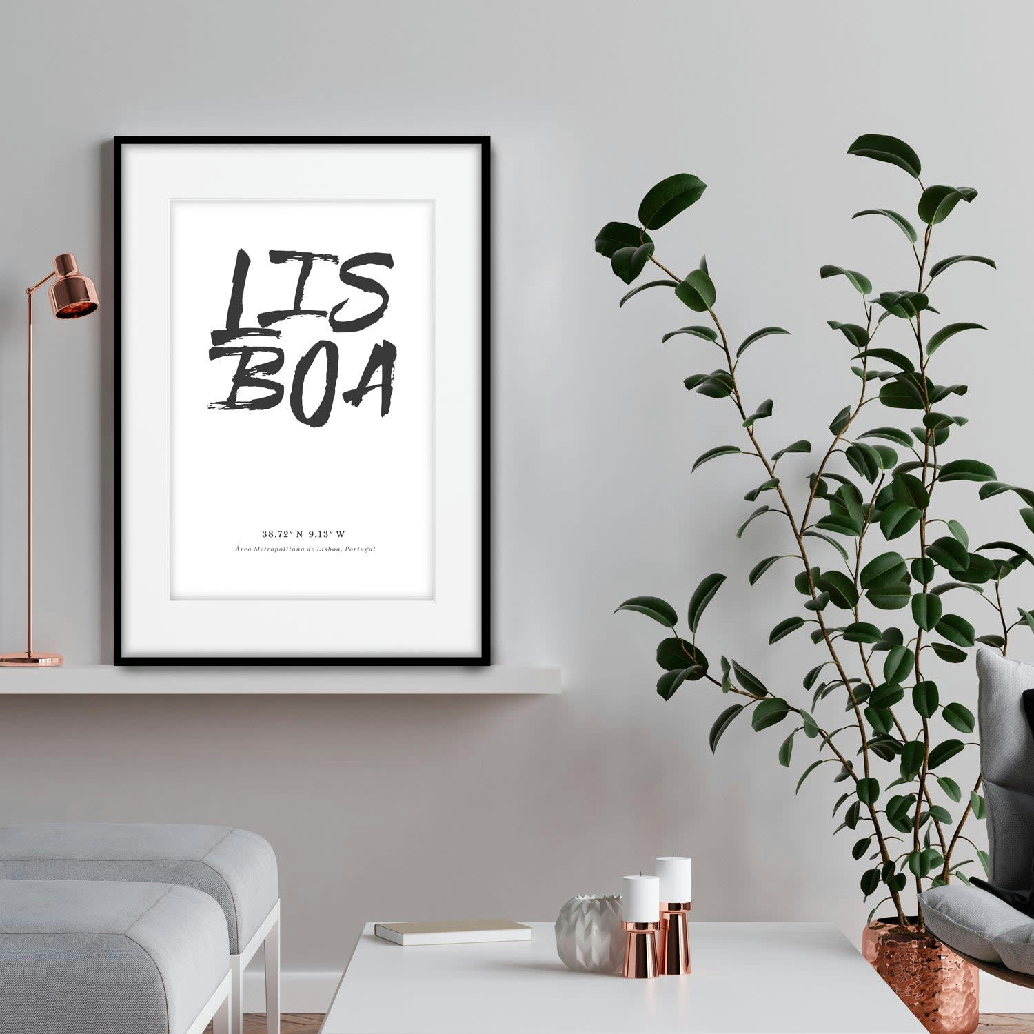 CIUDADES - Affiche avec cadre noir - Lisbonne - 30x40
