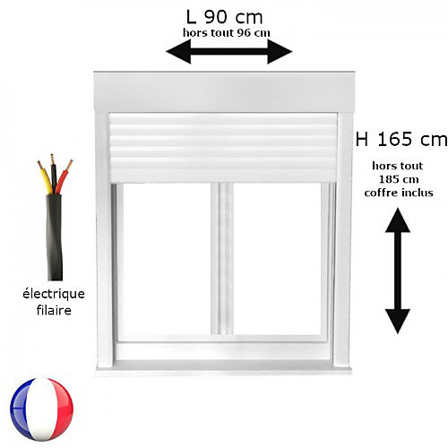 Fenêtre PVC 2 vantaux oscillo-battant avec volet roulant électrique H 165 x L 90 cm pour pose en neuf