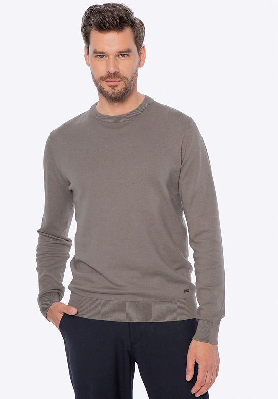 Sweter męski z bawełny z domieszką kaszmiru ciemny beż