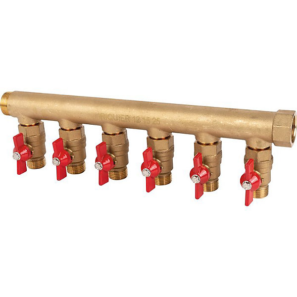 Collecteur 6 sorties - Riquier - MF 3/4' - Avec vanne M 1/2'