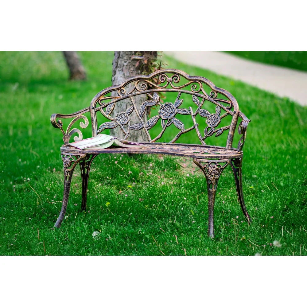 Bronze Metal Rose Garden Bench