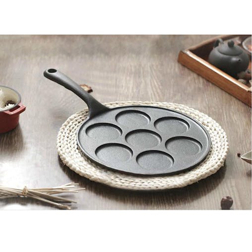 SOGA 2X Cast Iron Takoyaki Fry Pan 7 Hole Grill Mold 23cm