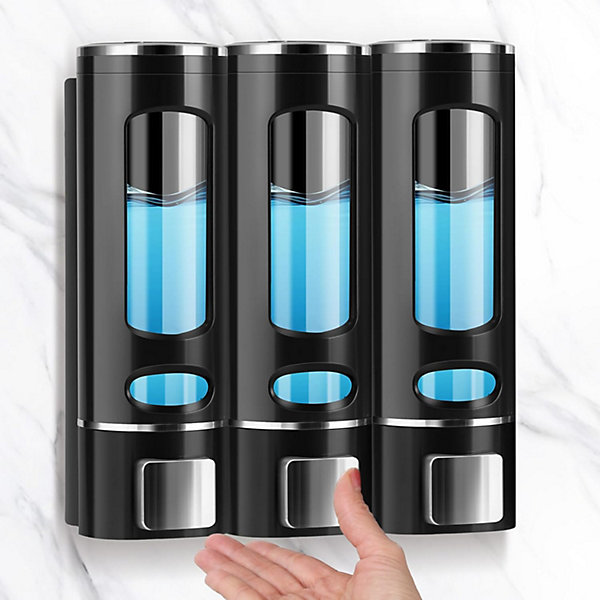 Lot de 3 distributeurs de savon mural - 400 ml - Noir - Distributeur de savon - Distributeur de liquide vaisselle