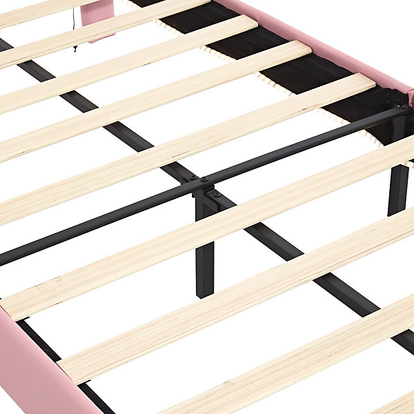 Lit Polster 90x200 cm, tête couronne, LED, cadre métal, rose,blanc