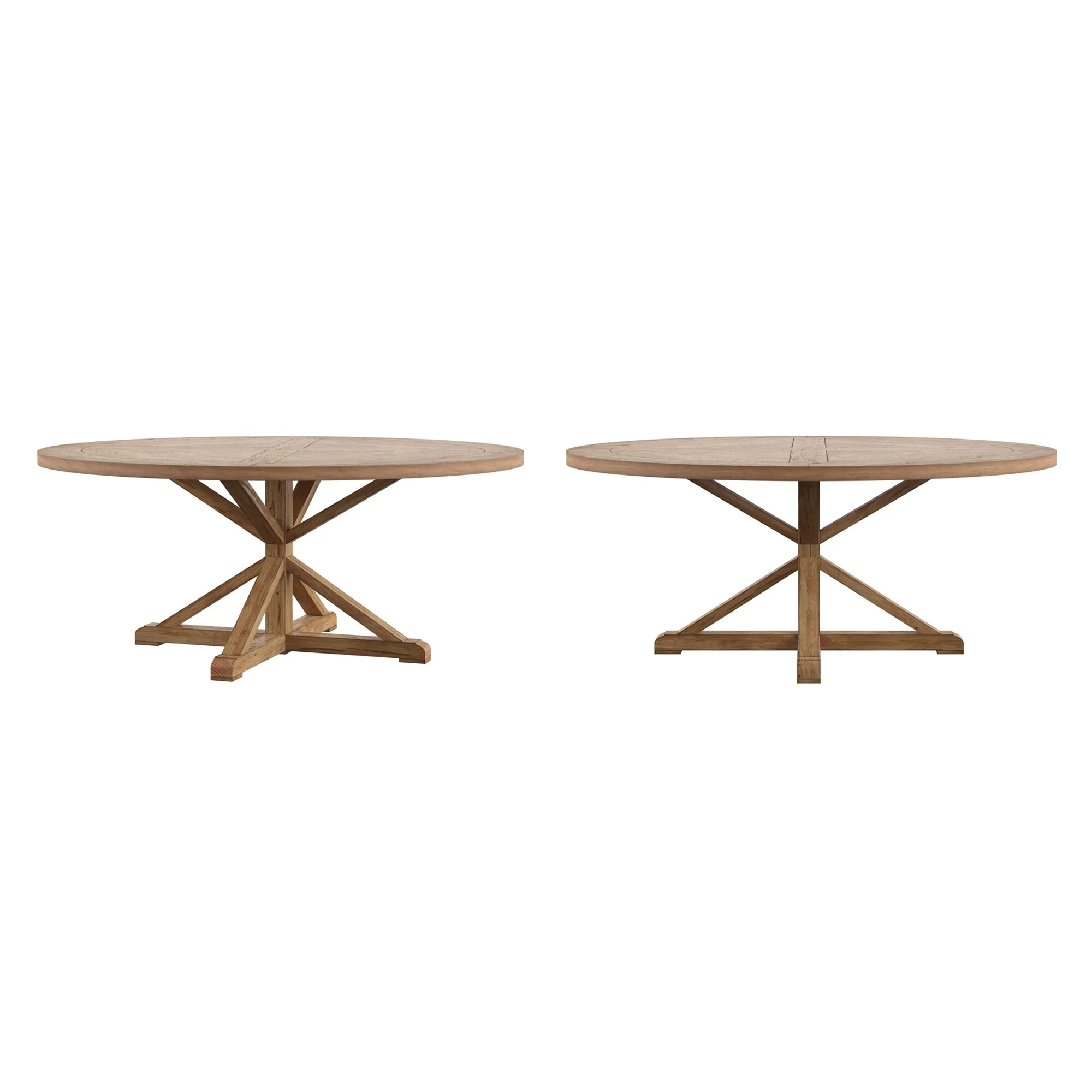 Krakova Rustic X-Base Round Pine Wood Dining Table