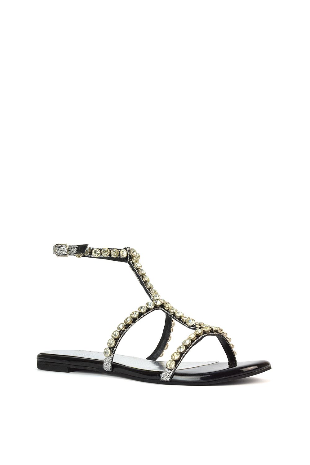 XY London Alisha' Sparkly Diamante Open Toe Flat Strappy Sandal Shoes With Ankle Strap