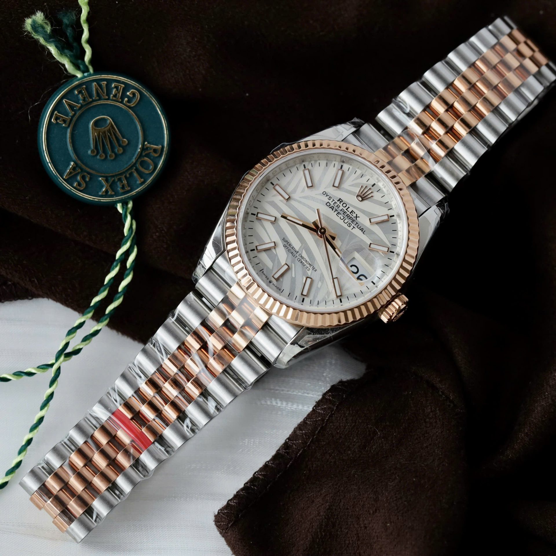 Rolex Datejust 126231 SS/RG Plated Silver Palm Dial 36mm Jub Super Clone
