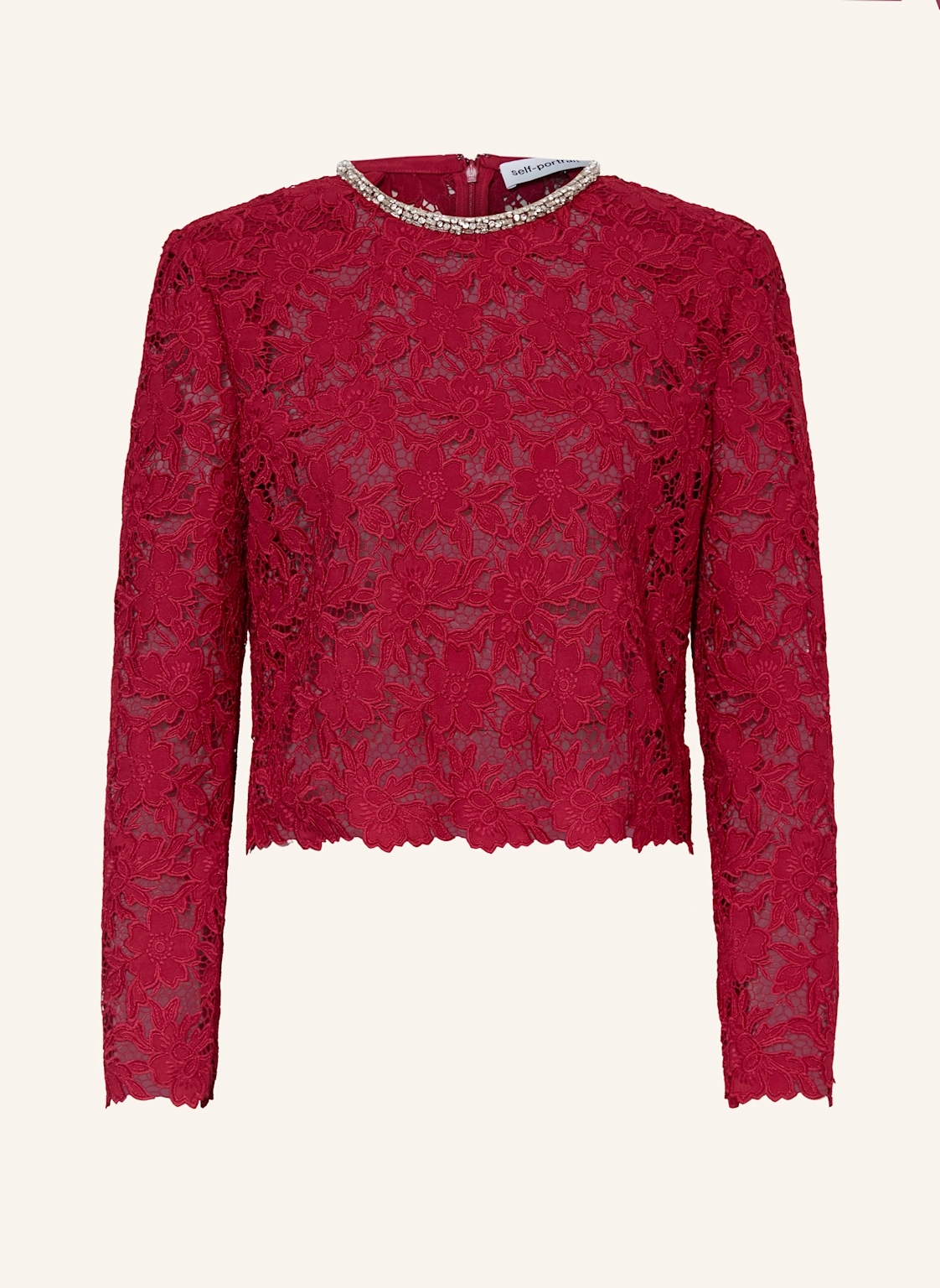 self-portrait Blusenshirt aus Spitze mit Schmucksteinen