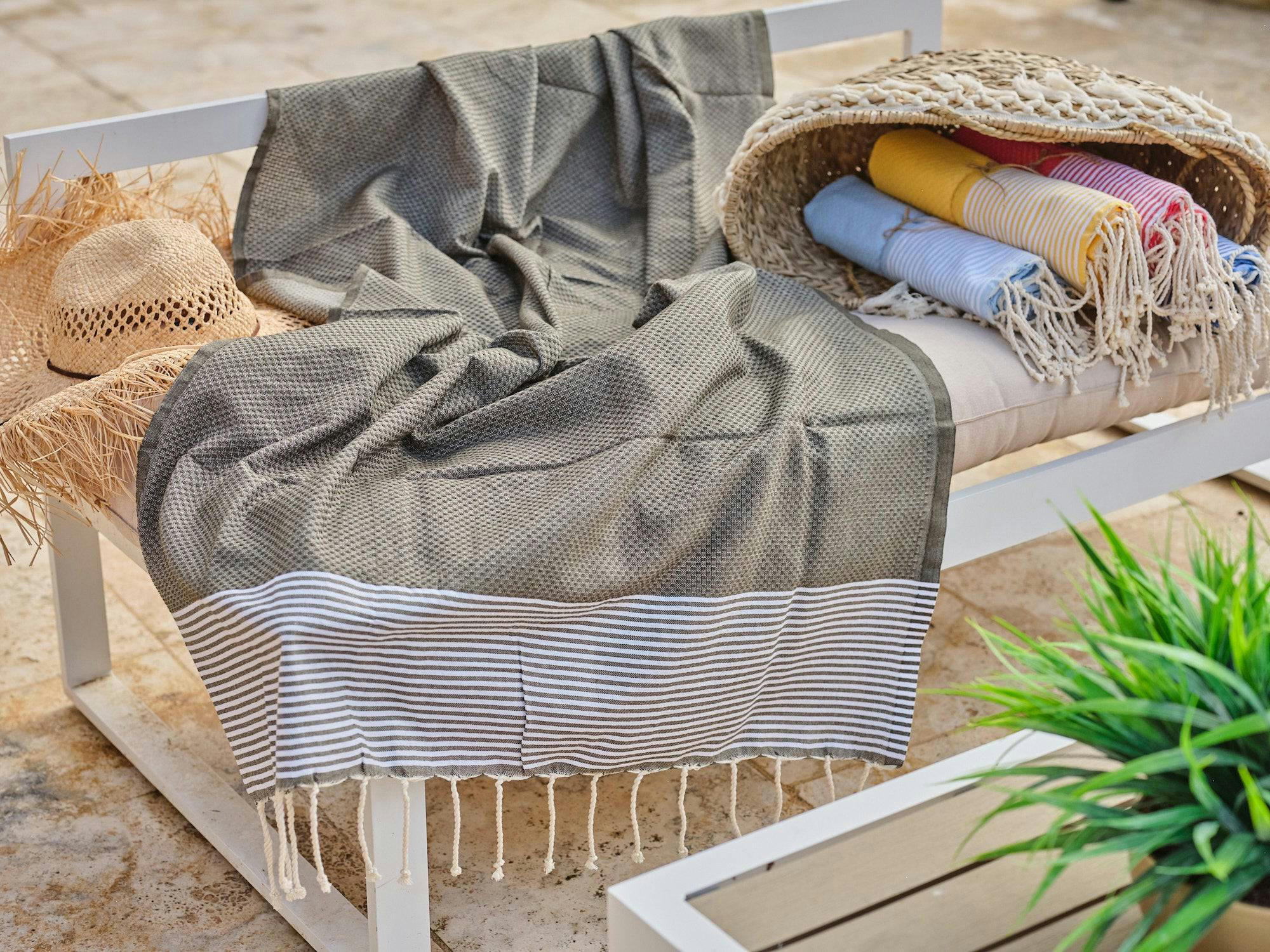 - Fouta en coton tissage nid d'abeille 100x200cm gris foncé