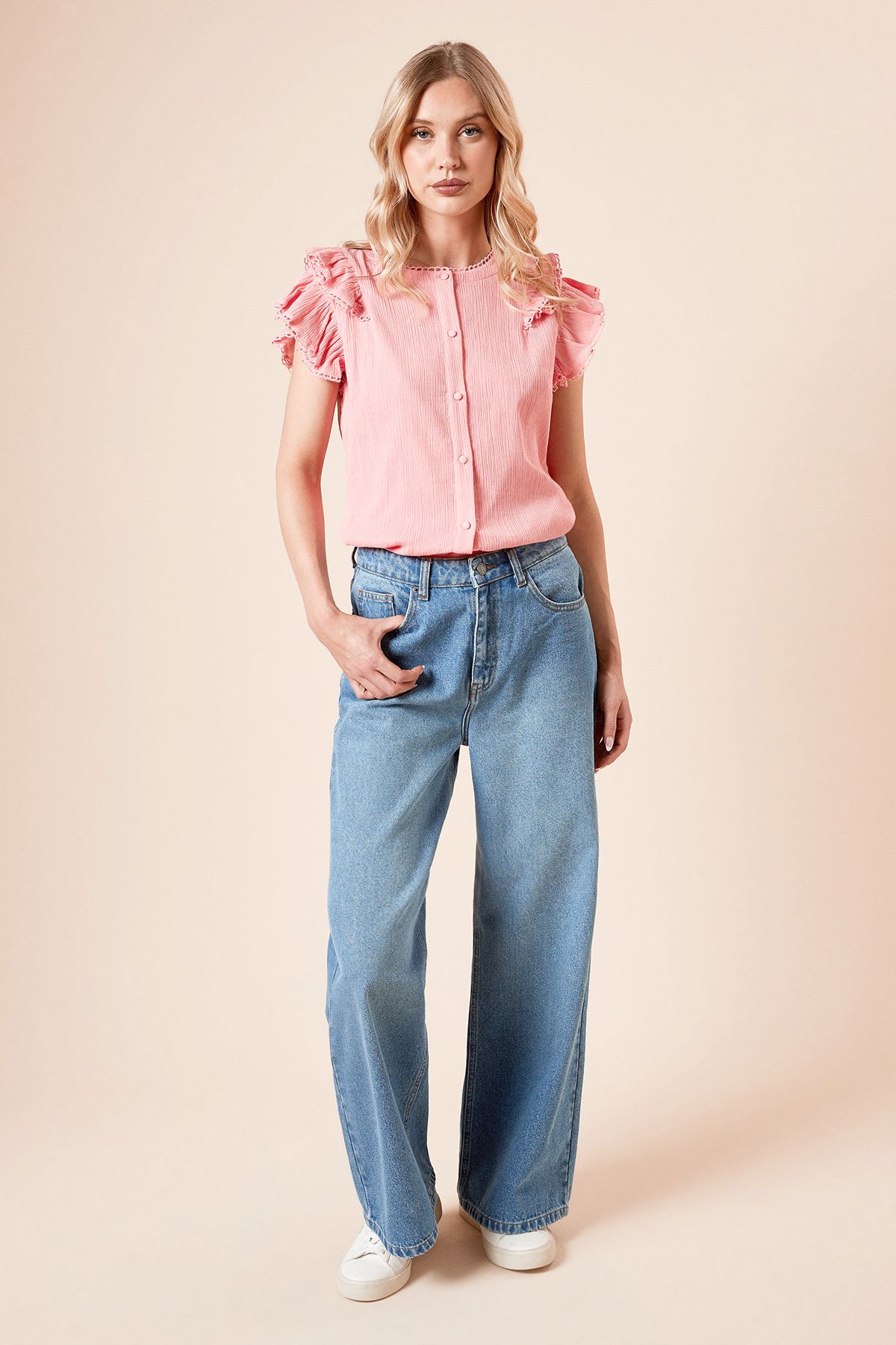 Dorothy Perkins Lace Trim Button Up Top