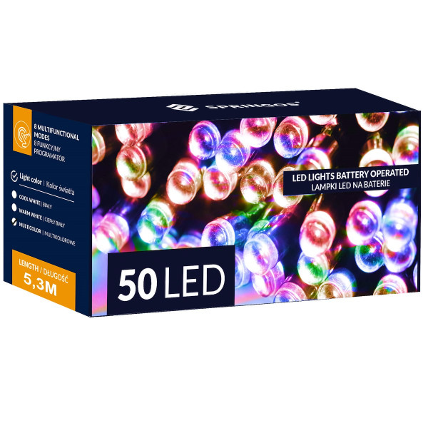 Lampki choinkowe 50 LED na baterie IP44 multikolor