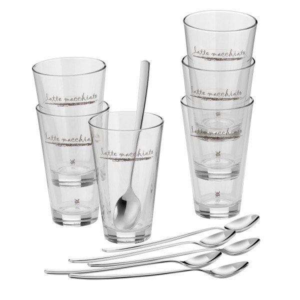 WMF Komplet 6 szklanek 300ml do latte macchiato   łyżeczki