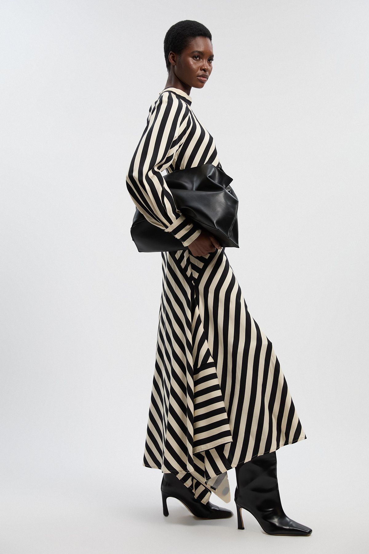 KarenMillen Mono Fluid Stripe Cotton Mix Woven Maxi Dress