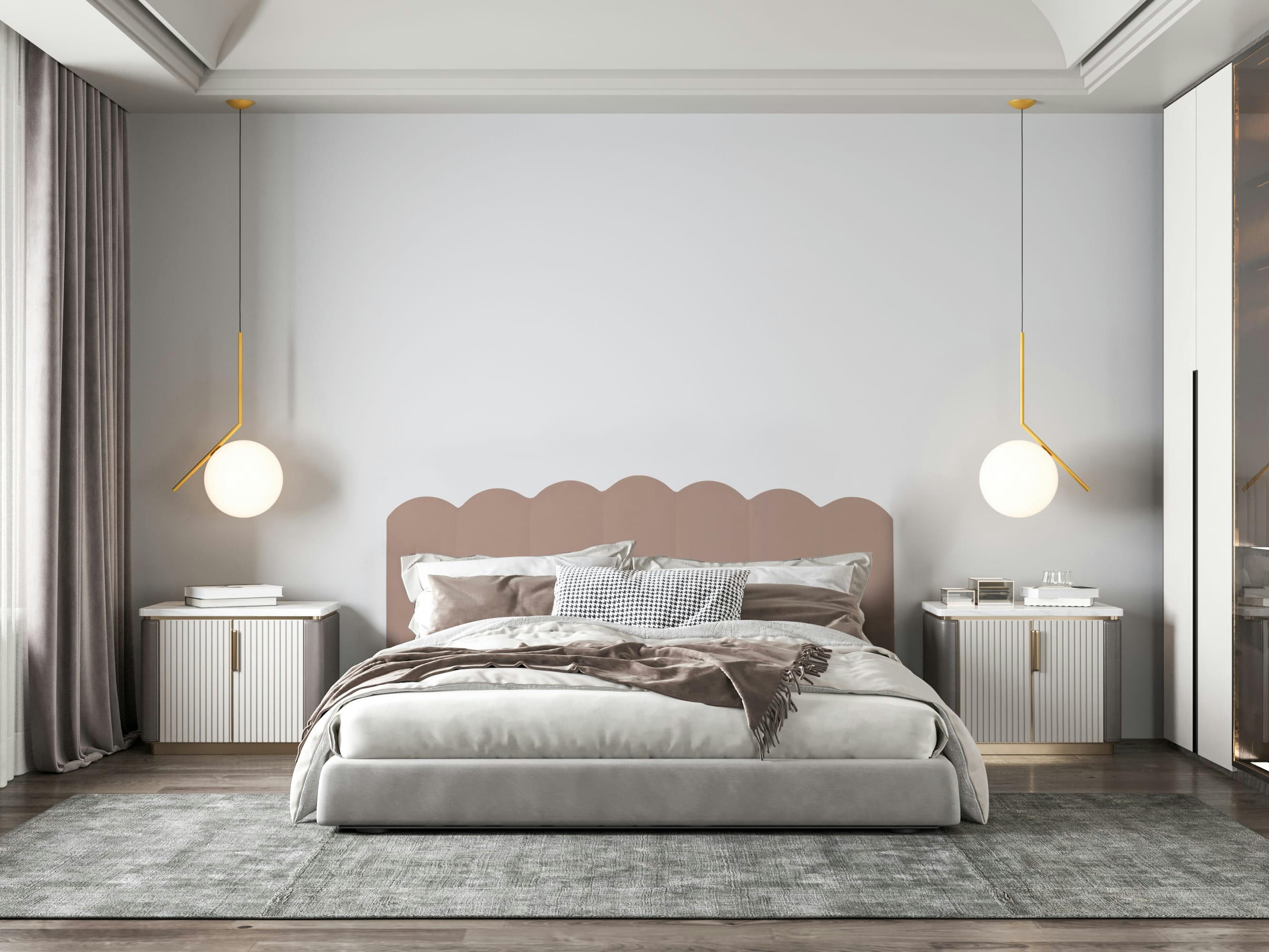 SHELL - Tête de lit tapissée en velours rose 145x74cm