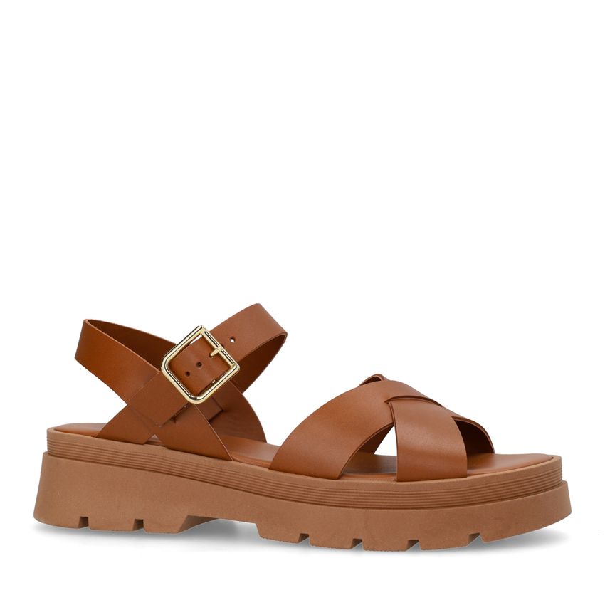 Manfield Cognac leren sandalen