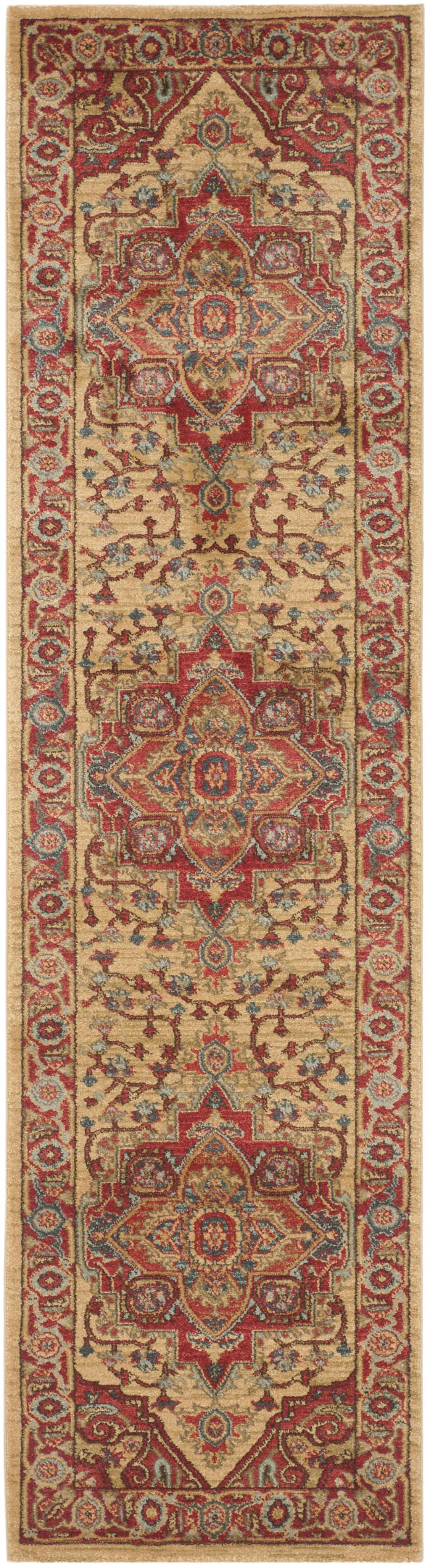 MAHAL - Tapis de salon interieur en rouge & naturel, 66 x 244 cm