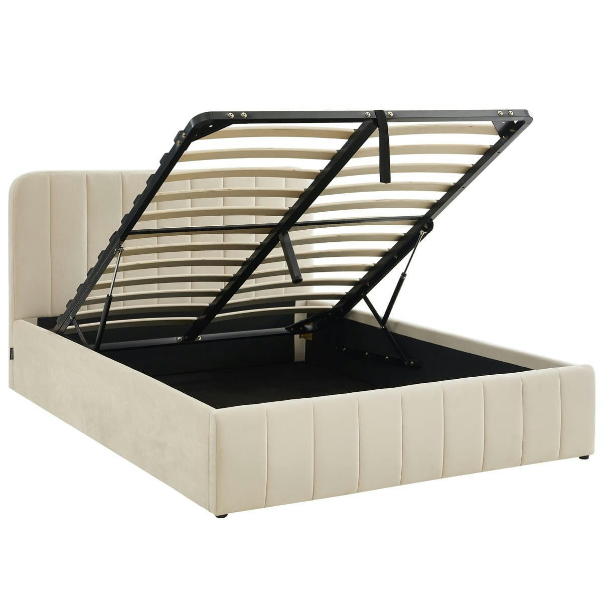 AVA - Lit coffre 140x190 velours beige + tête de lit + sommier