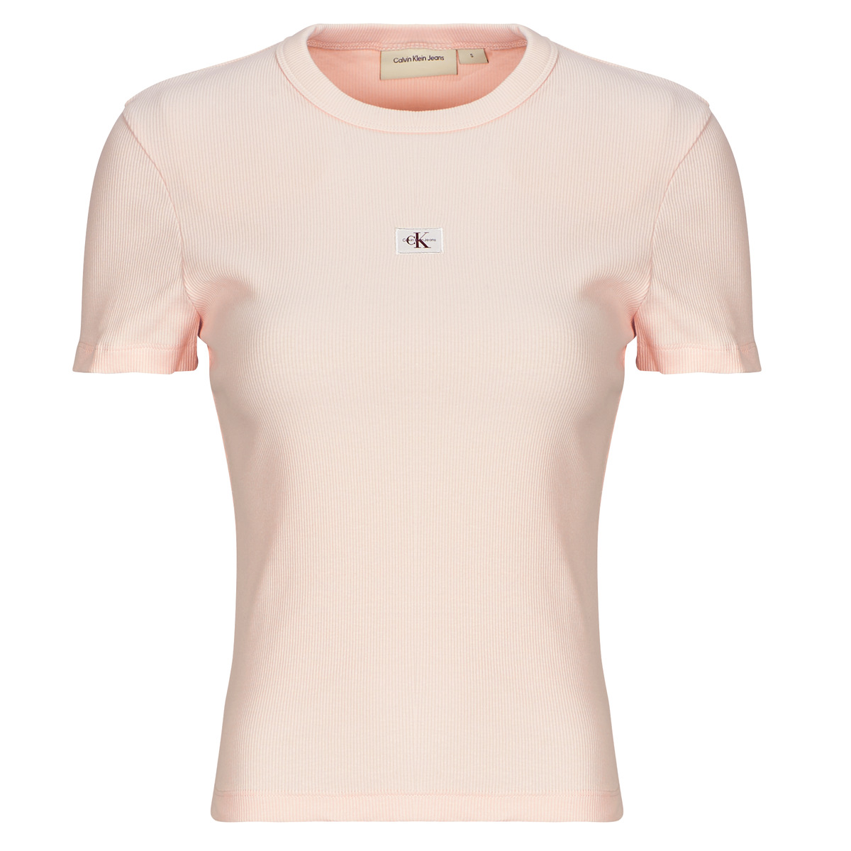Calvin Klein Jeans - WOVEN LABEL RIB FITTED TEE - Pink