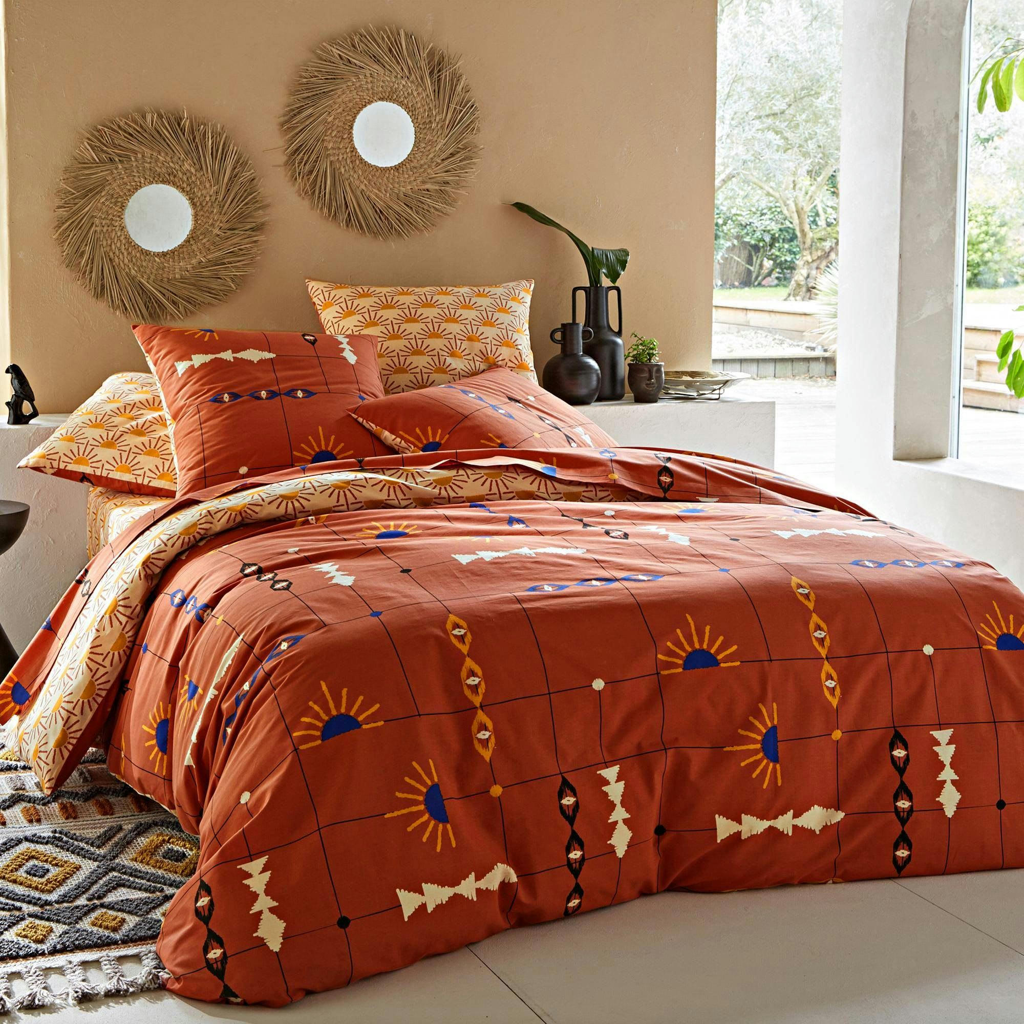 OAXACA - Housse de couette 260x240 orange terracotta en coton