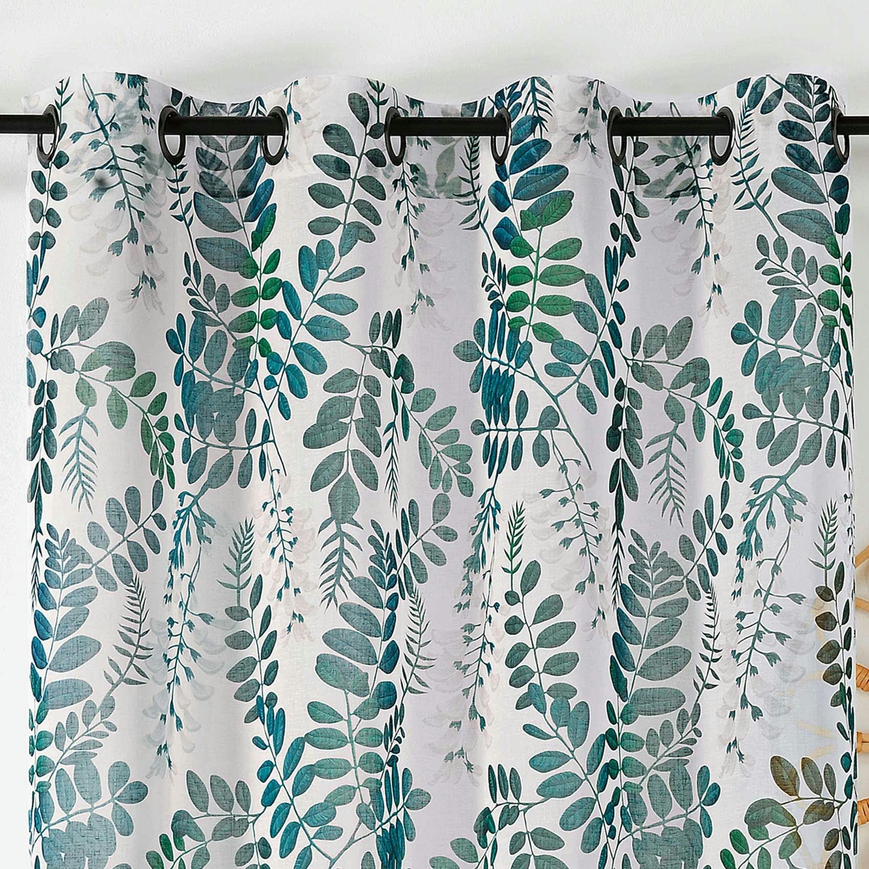 - Voilage imprimé feuilles d'acacia polyester vert 145x280 cm