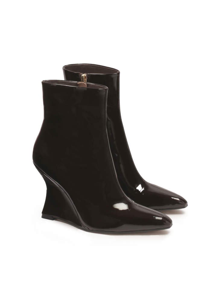 Brown leather boots on a platform heel