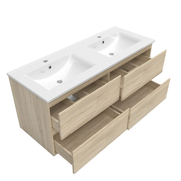 Ensemble meuble de salle de bains 120cm, vasque   colonne   LED miroir mural,chêne