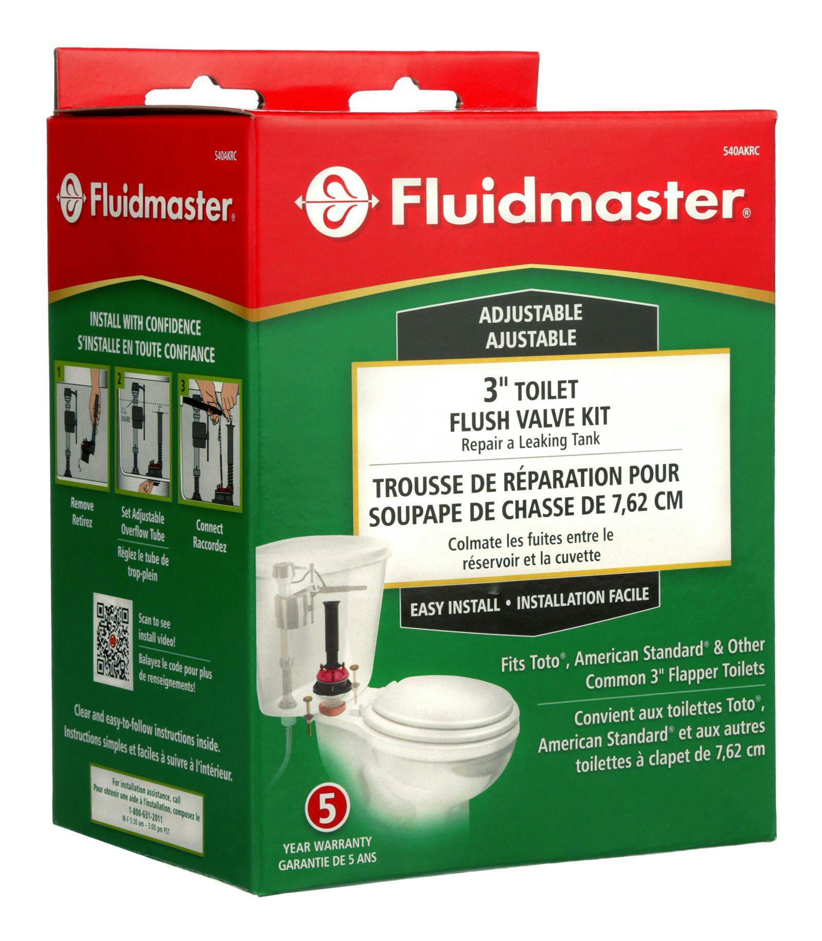 Fluildmaster Adjustable Toilet Flush Valve kit, 3-in