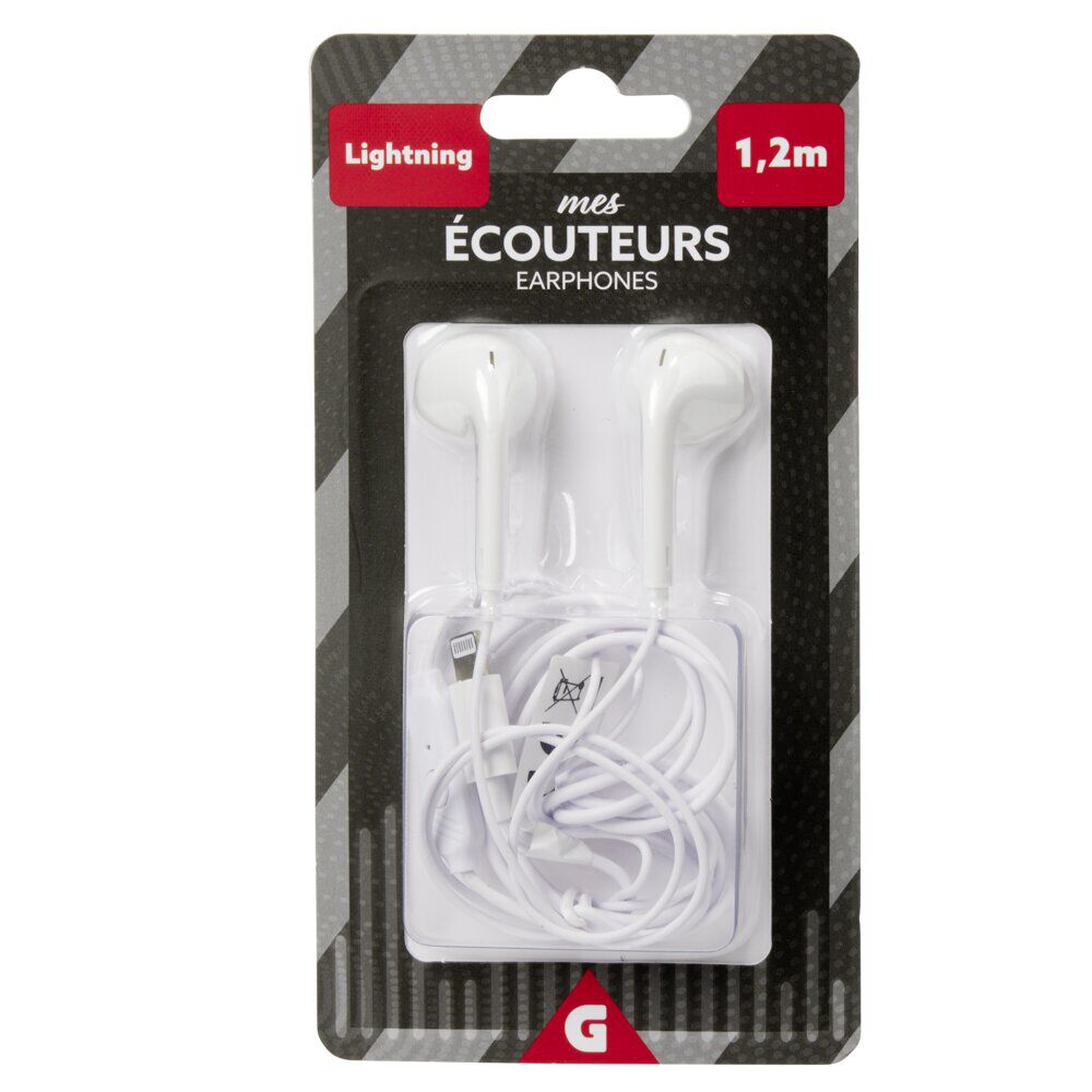 écouteurs filaires USB lumineux noirs et blancs L120cm