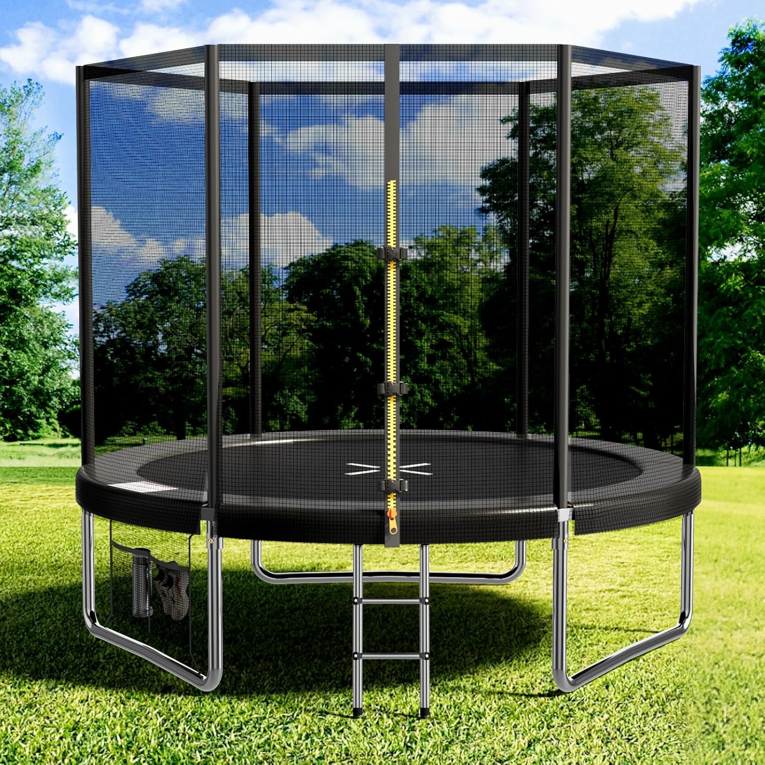 Devoko Trampolin Outdoor Ø 228 cm Indoor Trampolin Kinder Gartentrampoline, Komplettset mit Schuhnetz, Leiter, Randabdeckung, Sicherheitsnetz, Belastbarkeit 150 kg