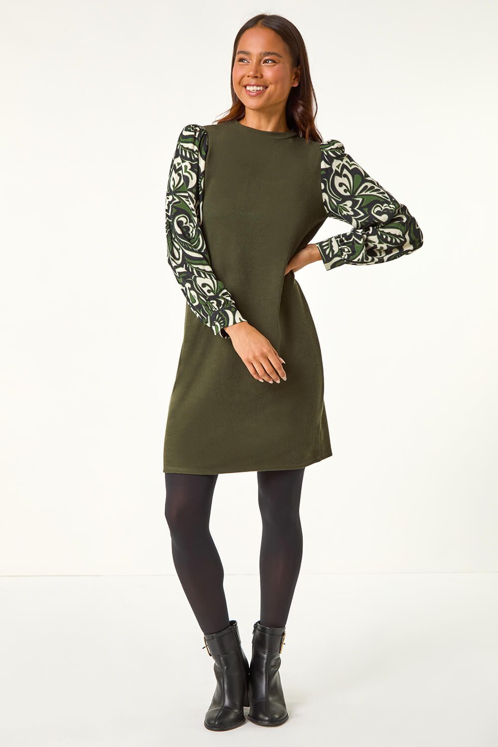 Roman Petite 2 in 1 Contrast Print Shift Dress