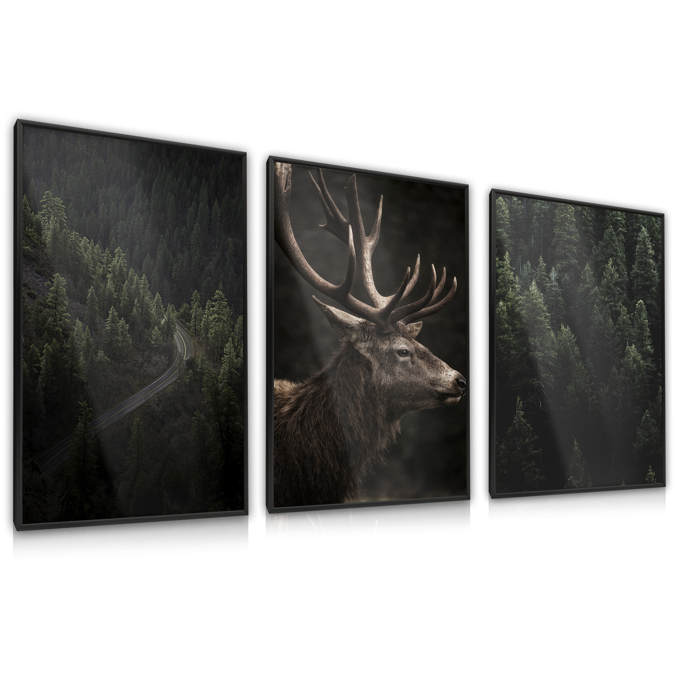 ZESTAW 3x Plakat Ścienny JELEŃ Leśne Krajobrazy 3D 30x40cm