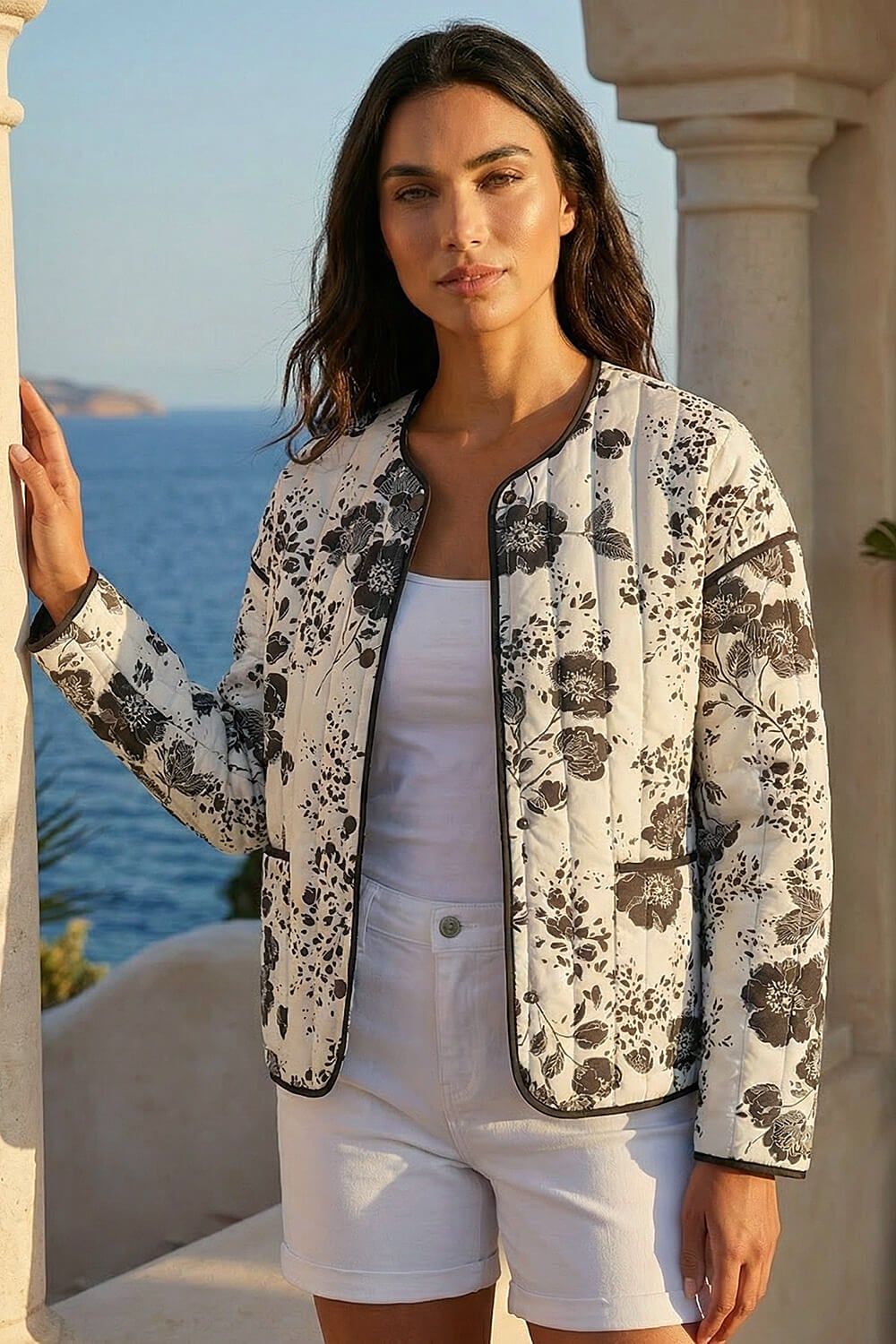 Roman Floral Print Cotton Jacket