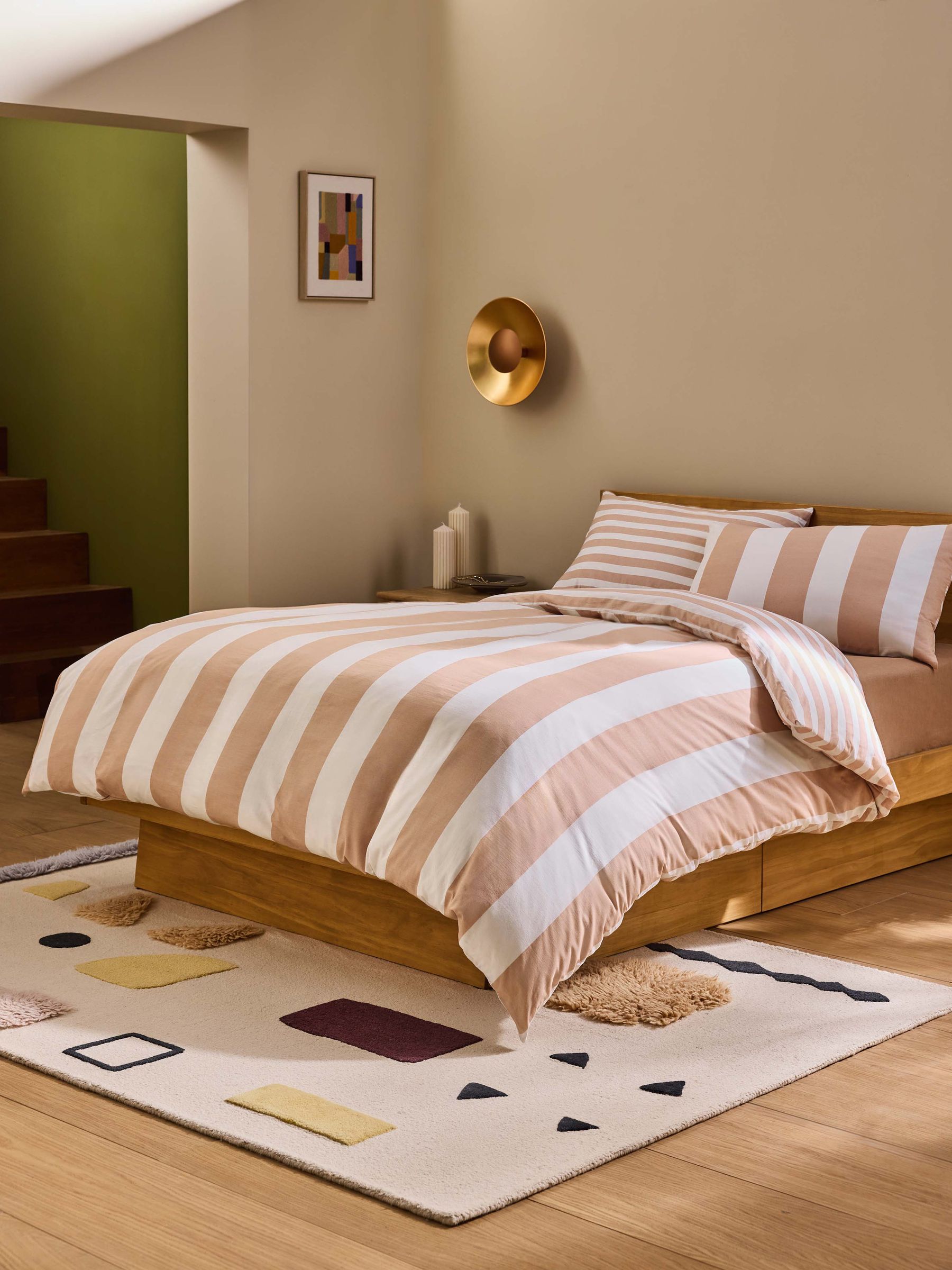 Donni Wide Stripe 100% Cotton Duvet Cover and Pillowcase Set in Clay Pink