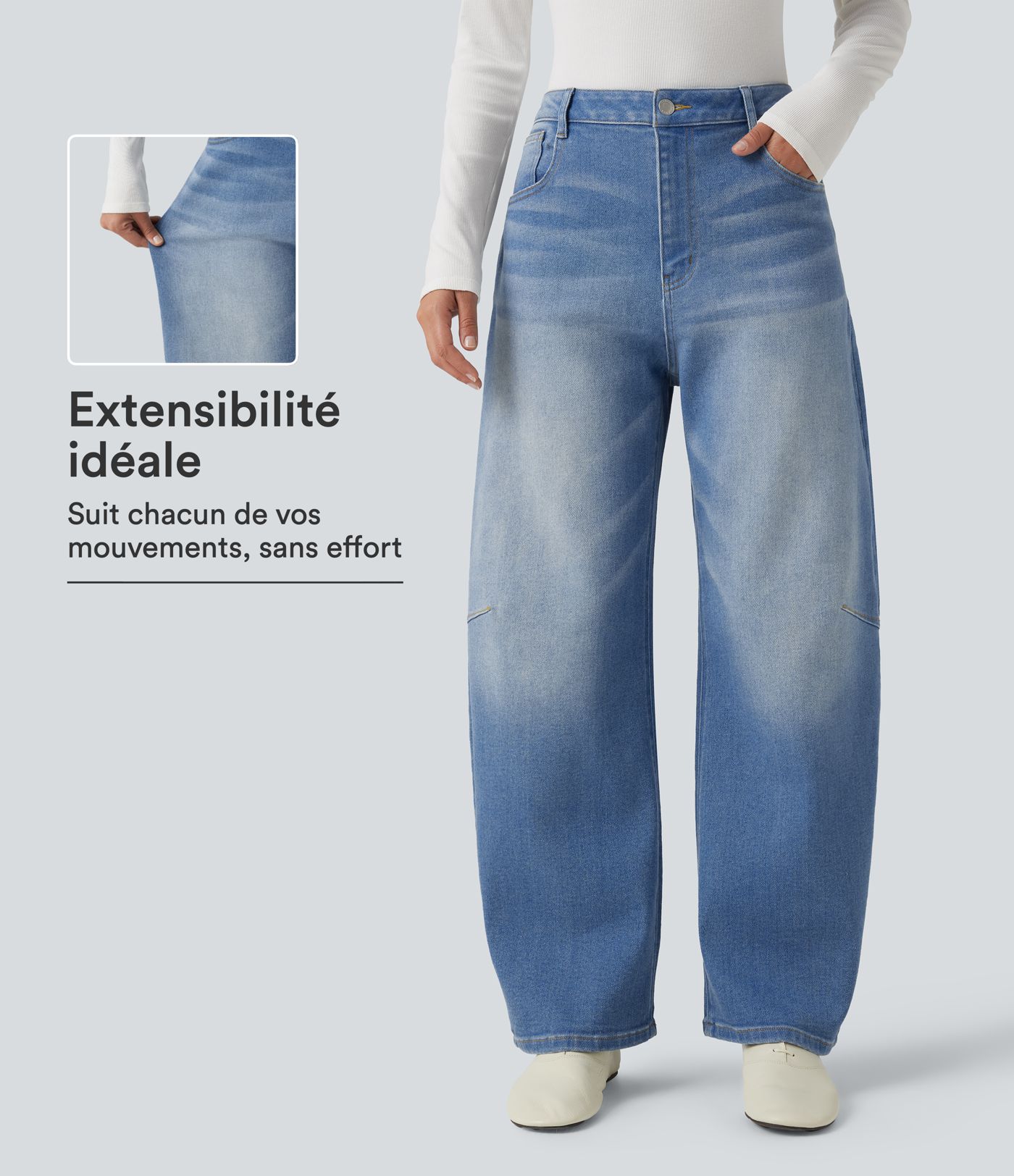 Jean taille mi-haute coupe barrel avec poches