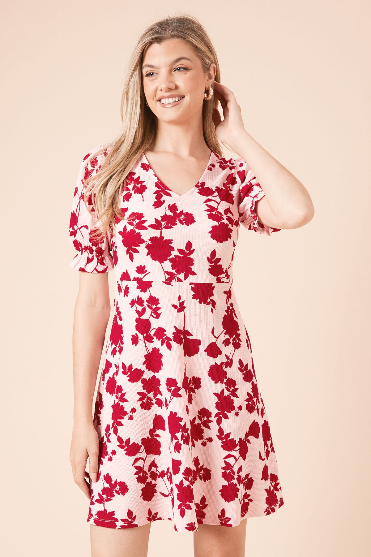Dorothy Perkins Pink Floral V Neck Short Sleeve Mini Dress