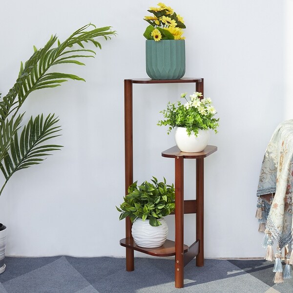 3 Tier Bamboo Tall Corner Plant Rack Garden