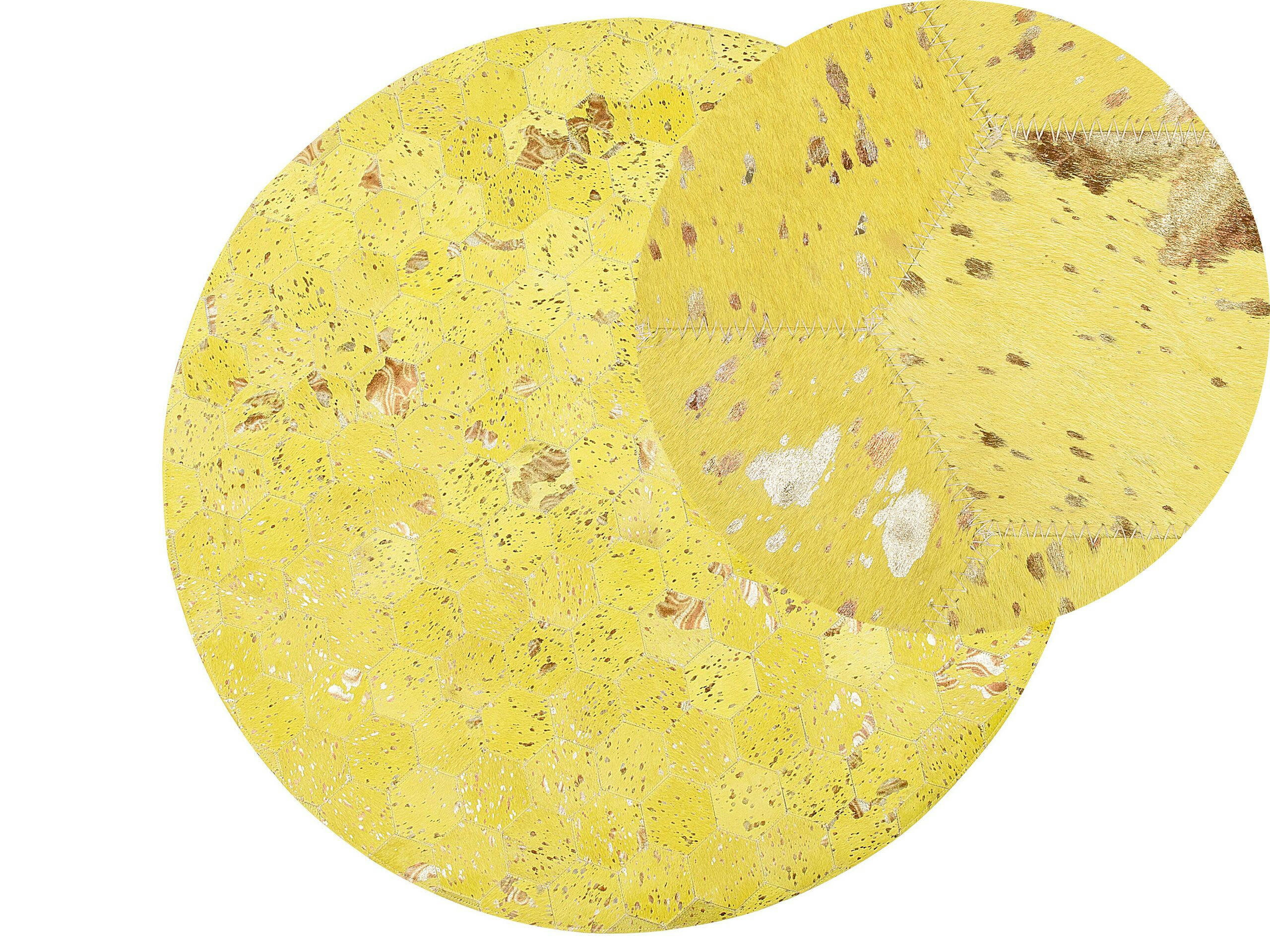 ZEYTIN - Tapis en cuir véritable jaune 140x140cm