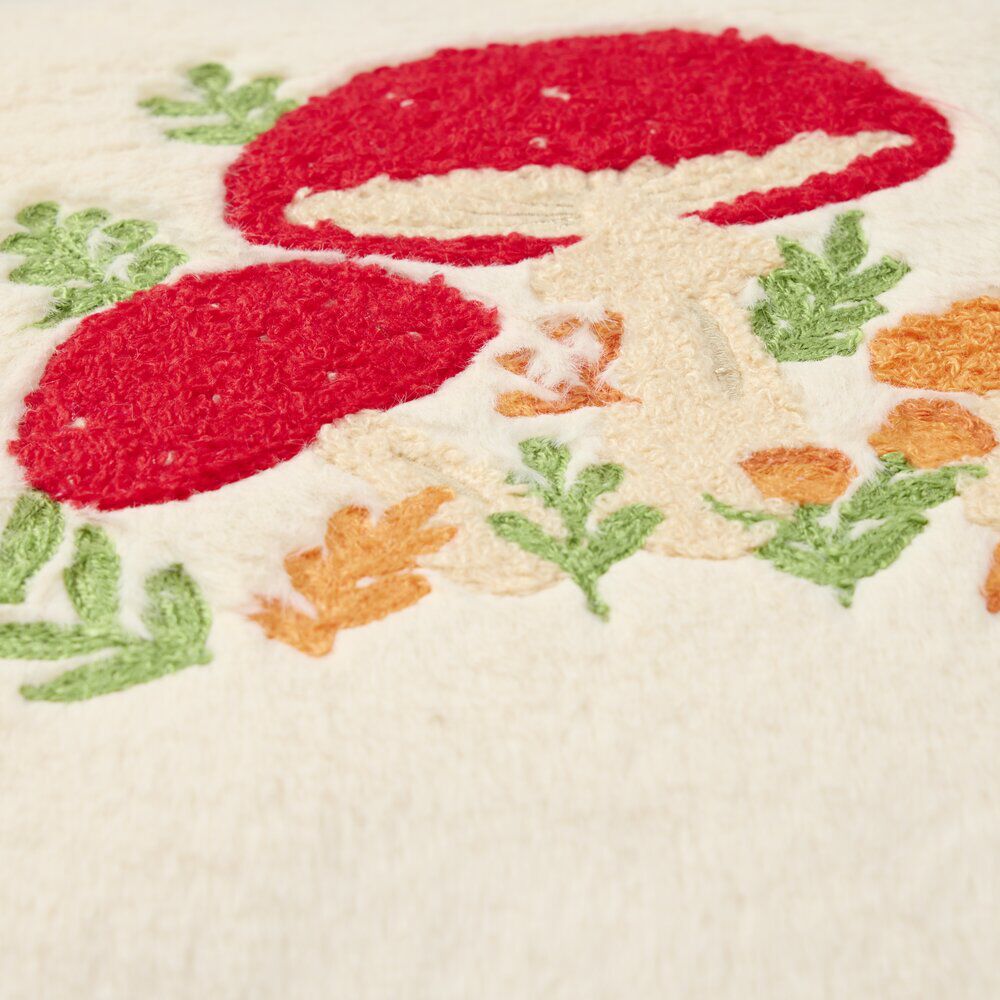Coussin rond bouclette motifs végétal et champignons Ø40cm