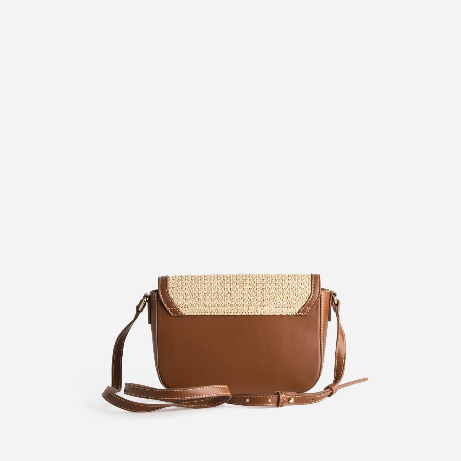Sac à main beige tressé bordures cognac