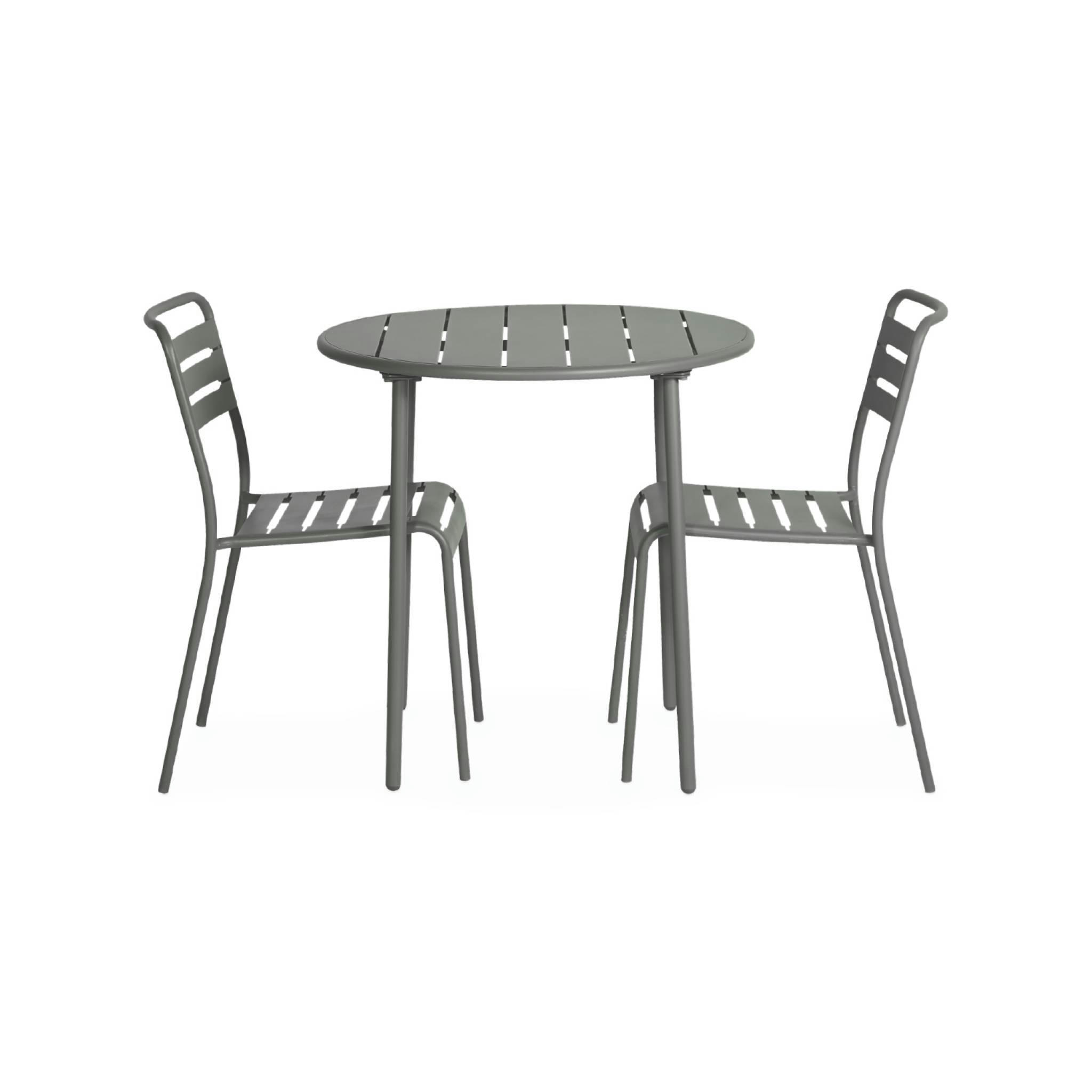 AMÉLIA - Table de jardin ronde en métal anthracite avec 2 chaises